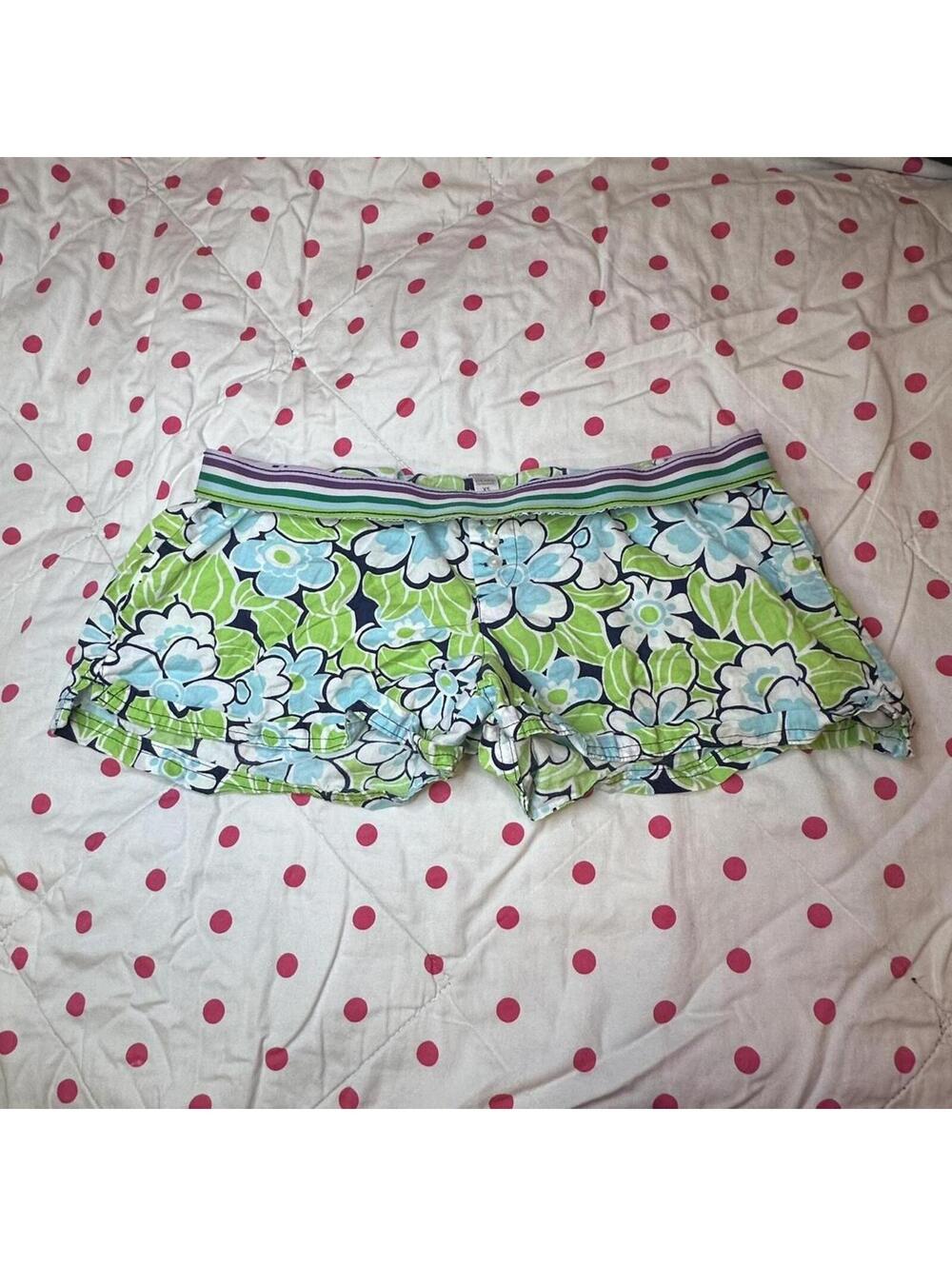 2000s old navy green and blue flower print lounge shorts, XS